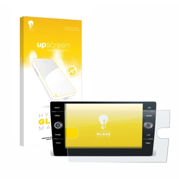 Vorderseite einer Produktverpackung mit dem Markenlogo upscreen. Daneben ist das Gerät Volkswagen T6 2021 Discover Media 8