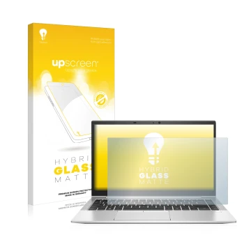 Vorderseite einer Produktverpackung mit dem Markenlogo upscreen. Daneben ist das Gerät HP EliteBook 840 G7 mit dem zugehörigen