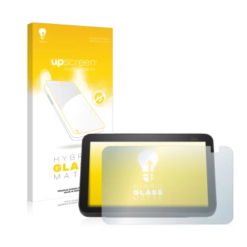 Vorderseite einer Produktverpackung mit dem Markenlogo upscreen. Daneben ist das Gerät Amazon Echo Show 8 2021 (2. Gen.) mit d