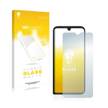 Vorderseite einer Produktverpackung mit dem Markenlogo upscreen. Daneben ist das Gerät Motorola Defy 2021 mit dem zugehörigen 