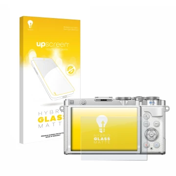 Vorderseite einer Produktverpackung mit dem Markenlogo upscreen. Daneben ist das Gerät Olympus PEN E-P7 mit dem zugehörigen Di