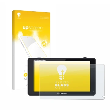 Vorderseite einer Produktverpackung mit dem Markenlogo upscreen. Daneben ist das Gerät Feelworld LUT6 6