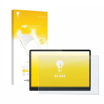 Vorderseite einer Produktverpackung mit dem Markenlogo upscreen. Daneben ist das Gerät Lenovo Yoga Tab 13 mit dem zugehörigen 