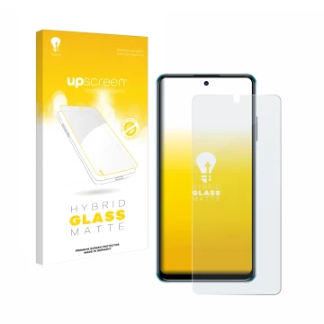 Vorderseite einer Produktverpackung mit dem Markenlogo upscreen. Daneben ist das Gerät ZTE Blade V30 mit dem zugehörigen Displ