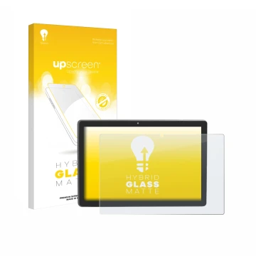 Vorderseite einer Produktverpackung mit dem Markenlogo upscreen. Daneben ist das Gerät Majestic Tab-912 4G mit dem zugehörigen