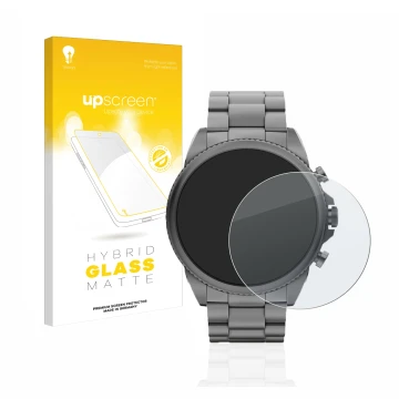 Vorderseite einer Produktverpackung mit dem Markenlogo upscreen. Daneben ist das Gerät Fossil Gen 6 (44mm) mit dem zugehörigen