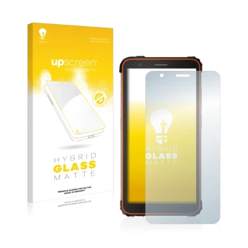 Vorderseite einer Produktverpackung mit dem Markenlogo upscreen. Daneben ist das Gerät Blackview BV6600E mit dem zugehörigen D