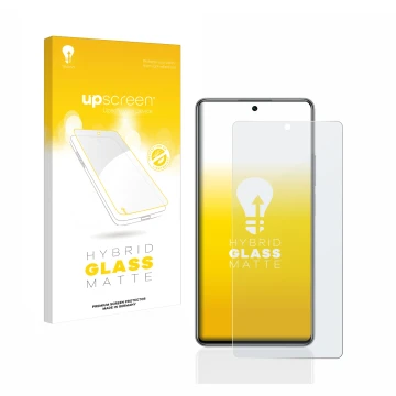 Vorderseite einer Produktverpackung mit dem Markenlogo upscreen. Daneben ist das Gerät Xiaomi 11T mit dem zugehörigen Displays