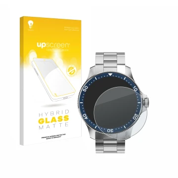 Vorderseite einer Produktverpackung mit dem Markenlogo upscreen. Daneben ist das Gerät Withings ScanWatch Horizon (43 mm) mit 