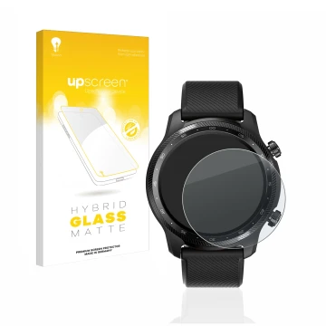 Vorderseite einer Produktverpackung mit dem Markenlogo upscreen. Daneben ist das Gerät Mobvoi Ticwatch Pro 3 Ultra GPS mit dem