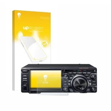 Vorderseite einer Produktverpackung mit dem Markenlogo upscreen. Daneben ist das Gerät Yaesu FT-DX10 mit dem zugehörigen Displ