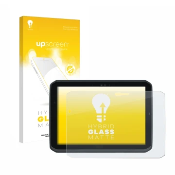 Vorderseite einer Produktverpackung mit dem Markenlogo upscreen. Daneben ist das Gerät Zebra ET80 mit dem zugehörigen Displays