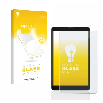 Vorderseite einer Produktverpackung mit dem Markenlogo upscreen. Daneben ist das Gerät Blackview Tab 6 mit dem zugehörigen Dis