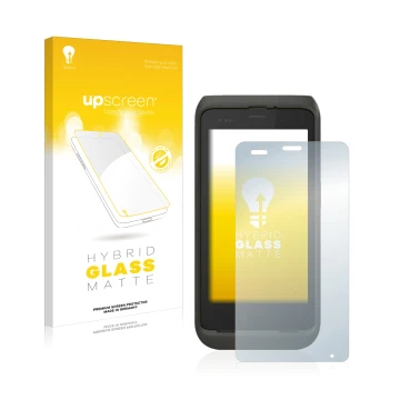 Vorderseite einer Produktverpackung mit dem Markenlogo upscreen. Daneben ist das Gerät Honeywell CT45 mit dem zugehörigen Disp