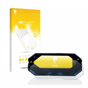 Vorderseite einer Produktverpackung mit dem Markenlogo upscreen. Daneben ist das Gerät Yamaha MT-07 2021 mit dem zugehörigen D