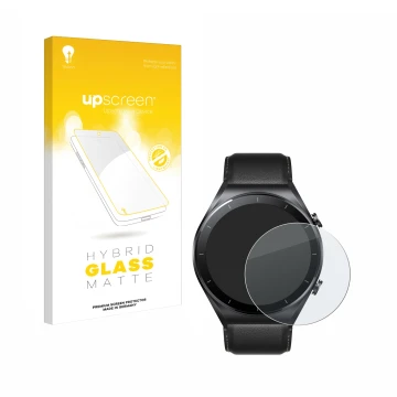 Vorderseite einer Produktverpackung mit dem Markenlogo upscreen. Daneben ist das Gerät Xiaomi Watch S1 mit dem zugehörigen Dis