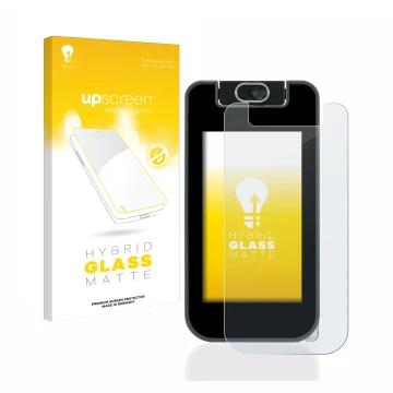 Vorderseite einer Produktverpackung mit dem Markenlogo upscreen. Daneben ist das Gerät Vtech Kidicom Advance 3.0 mit dem zugeh