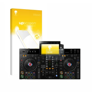 Vorderseite einer Produktverpackung mit dem Markenlogo upscreen. Daneben ist das Gerät Pioneer XDJ-RX3 mit dem zugehörigen Dis