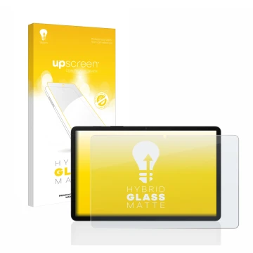 Vorderseite einer Produktverpackung mit dem Markenlogo upscreen. Daneben ist das Gerät Samsung Galaxy Tab S8 WiFi mit dem zuge