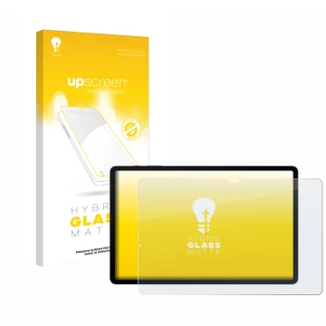 Vorderseite einer Produktverpackung mit dem Markenlogo upscreen. Daneben ist das Gerät Samsung Galaxy Tab S8 Plus WiFi mit dem