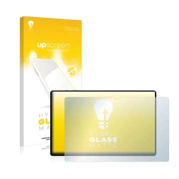 Vorderseite einer Produktverpackung mit dem Markenlogo upscreen. Daneben ist das Gerät Samsung Galaxy Tab S8 Ultra WiFi mit de