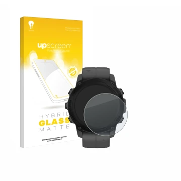 Vorderseite einer Produktverpackung mit dem Markenlogo upscreen. Daneben ist das Gerät Garmin Descent G1 mit dem zugehörigen D