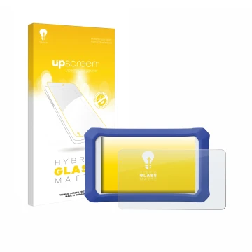 Vorderseite einer Produktverpackung mit dem Markenlogo upscreen. Daneben ist das Gerät Clementoni Clempad X Revolution mit dem