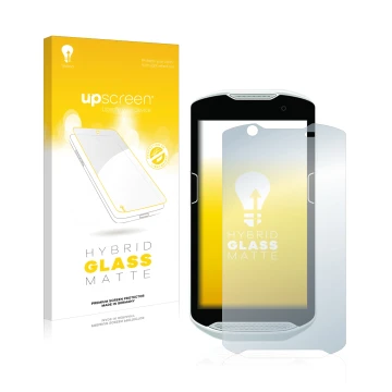 Vorderseite einer Produktverpackung mit dem Markenlogo upscreen. Daneben ist das Gerät Zebra TC52 mit dem zugehörigen Displays