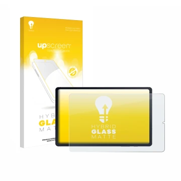 Vorderseite einer Produktverpackung mit dem Markenlogo upscreen. Daneben ist das Gerät Samsung Galaxy Tab S6 Lite LTE 2022 mit