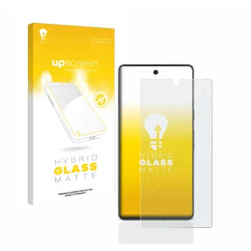 Vorderseite einer Produktverpackung mit dem Markenlogo upscreen. Daneben ist das Gerät Google Pixel 7 mit dem zugehörigen Disp