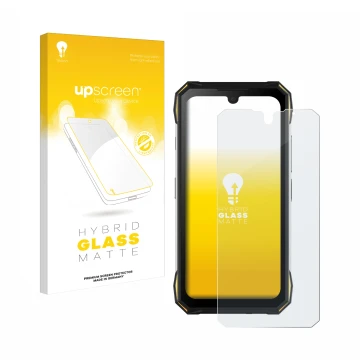 Vorderseite einer Produktverpackung mit dem Markenlogo upscreen. Daneben ist das Gerät Doogee S89 Pro mit dem zugehörigen Disp