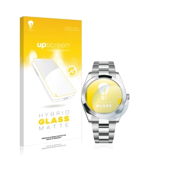 Vorderseite einer Produktverpackung mit dem Markenlogo upscreen. Daneben ist das Gerät Rolex Datejust 41 mit dem zugehörigen D