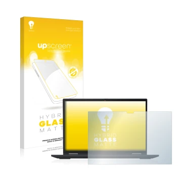 Vorderseite einer Produktverpackung mit dem Markenlogo upscreen. Daneben ist das Gerät Lenovo ThinkPad X13 Yoga Gen 3 mit dem 