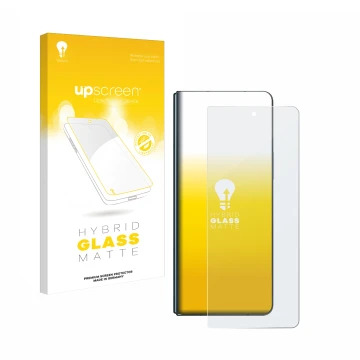 Vorderseite einer Produktverpackung mit dem Markenlogo upscreen. Daneben ist das Gerät Samsung Galaxy Z Fold 4 mit dem zugehör