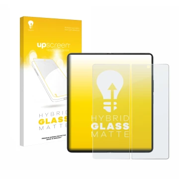 Vorderseite einer Produktverpackung mit dem Markenlogo upscreen. Daneben ist das Gerät Samsung Galaxy Z Fold 4 (Inneres Displa