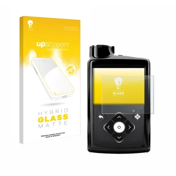 Vorderseite einer Produktverpackung mit dem Markenlogo upscreen. Daneben ist das Gerät Medtronic Minimed 780G mit dem zugehöri