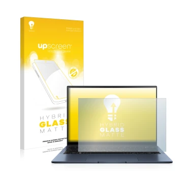 Vorderseite einer Produktverpackung mit dem Markenlogo upscreen. Daneben ist das Gerät ASUS ZenBook S13 OLED mit dem zugehörig
