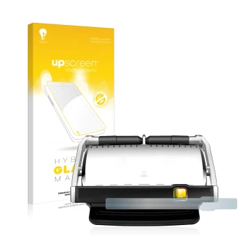 Vorderseite einer Produktverpackung mit dem Markenlogo upscreen. Daneben ist das Gerät Tefal OptiGrill Elite XL mit dem zugehö