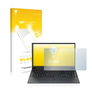 Vorderseite einer Produktverpackung mit dem Markenlogo upscreen. Daneben ist das Gerät Lenovo ThinkPad E15 Gen 4 mit dem zugeh