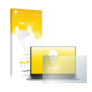 Vorderseite einer Produktverpackung mit dem Markenlogo upscreen. Daneben ist das Gerät Dell XPS 15 9520 Touch mit dem zugehöri