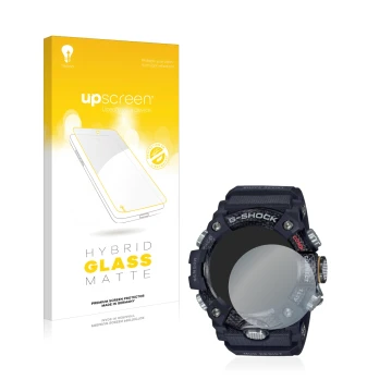 Vorderseite einer Produktverpackung mit dem Markenlogo upscreen. Daneben ist das Gerät Casio G-Shock Mudmaster GG-B100-1AER mi