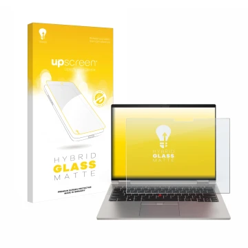 Vorderseite einer Produktverpackung mit dem Markenlogo upscreen. Daneben ist das Gerät Lenovo ThinkPad X1 Titanium Yoga Gen 1 