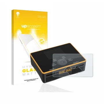 Vorderseite einer Produktverpackung mit dem Markenlogo upscreen. Daneben ist das Gerät Junsi iCharger DX8 Duo mit dem zugehöri