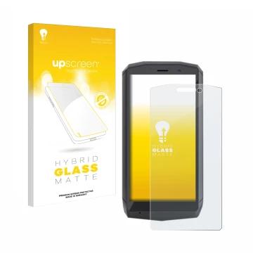 Vorderseite einer Produktverpackung mit dem Markenlogo upscreen. Daneben ist das Gerät Cubot Pocket mit dem zugehörigen Displa