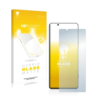 Vorderseite einer Produktverpackung mit dem Markenlogo upscreen. Daneben ist das Gerät Sony Xperia 5 IV mit dem zugehörigen Di