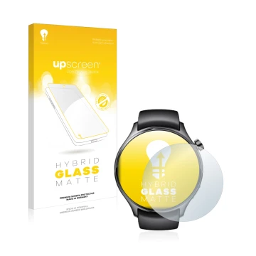 Vorderseite einer Produktverpackung mit dem Markenlogo upscreen. Daneben ist das Gerät Xiaomi Watch S1 Pro mit dem zugehörigen
