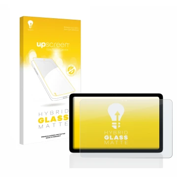 Vorderseite einer Produktverpackung mit dem Markenlogo upscreen. Daneben ist das Gerät Google Pixel Tablet mit dem zugehörigen