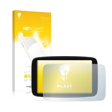 Vorderseite einer Produktverpackung mit dem Markenlogo upscreen. Daneben ist das Gerät TomTom GO Camper Max mit dem zugehörige