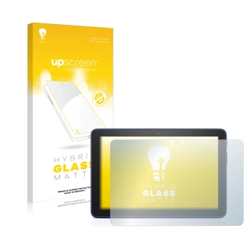 Vorderseite einer Produktverpackung mit dem Markenlogo upscreen. Daneben ist das Gerät Amazon Fire HD 8 2022 mit dem zugehörig