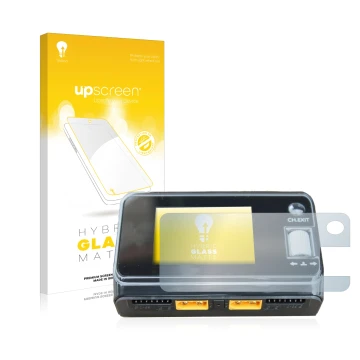 Vorderseite einer Produktverpackung mit dem Markenlogo upscreen. Daneben ist das Gerät ToolkitRC M6D Dual Charger mit dem zuge